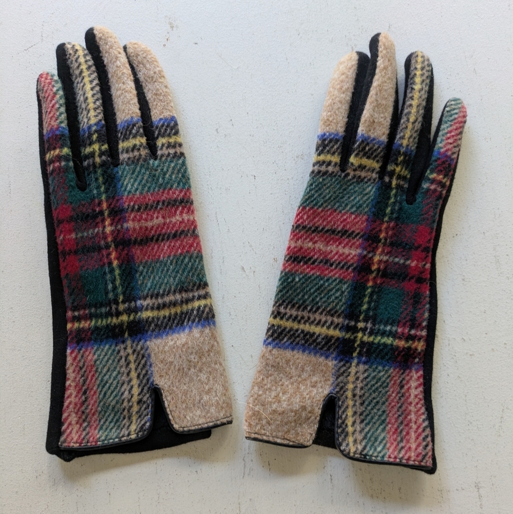 Plaid Wool Gloves for Women